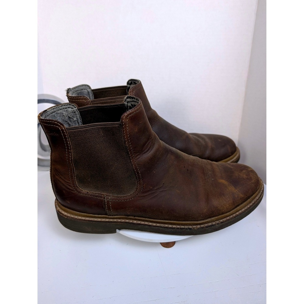 Clarks Leather Chelsea Boots Size 10 Brown Pull On Rugged Mens 26122582